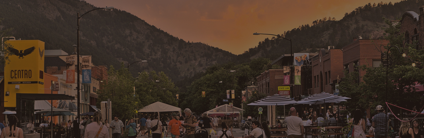 Downtown district of a small town filled with people