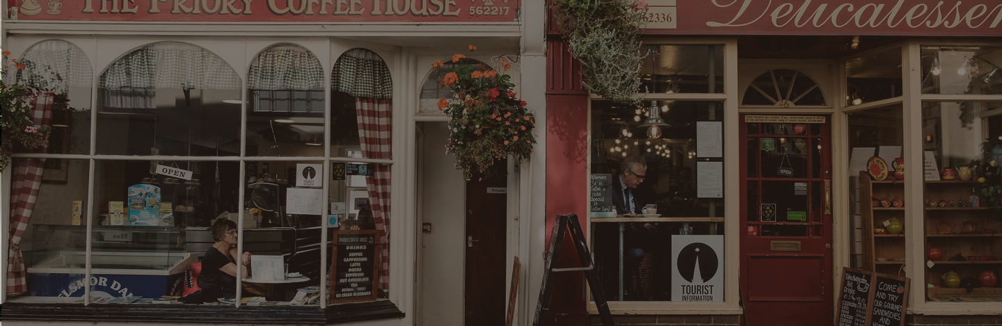Seasonal store front decorated for the winter season