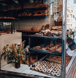 glimpse of the inside of a bakery